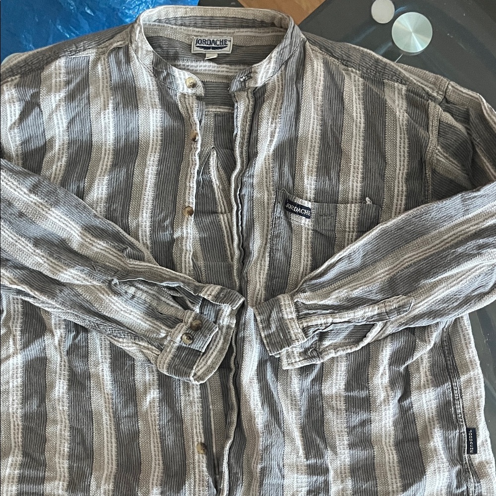 Jordache Gray Striped Casual Shirt